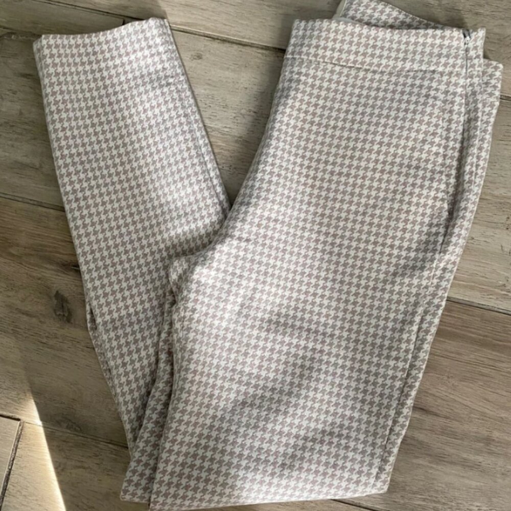 Clara Pants – Houndstooth Print in Off-White/Taupe – Size FR 36 / US 4 (S)